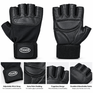 TIGER black fingerless gym workout gloves