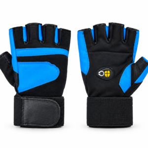 TIGER Black & Blue Fingerless Gym Workout Gloves with Wrist Support