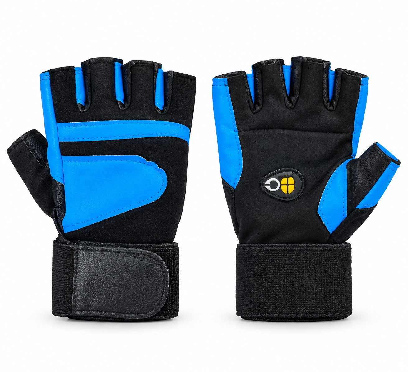TIGER Black & Blue Fingerless Gym Workout Gloves with Wrist Support